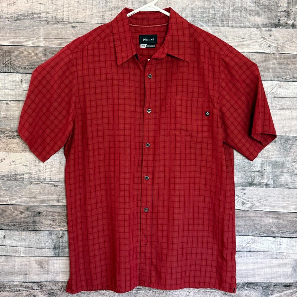 Marmot Eldrigde Shirt Mens Medium Red Checkered Button Up Short Sleeve Outdoors